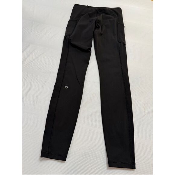 Lululemon Leggings Womens 6 Speed Up Crop Running Black Side Pockets Reflective - Picture 10 of 11